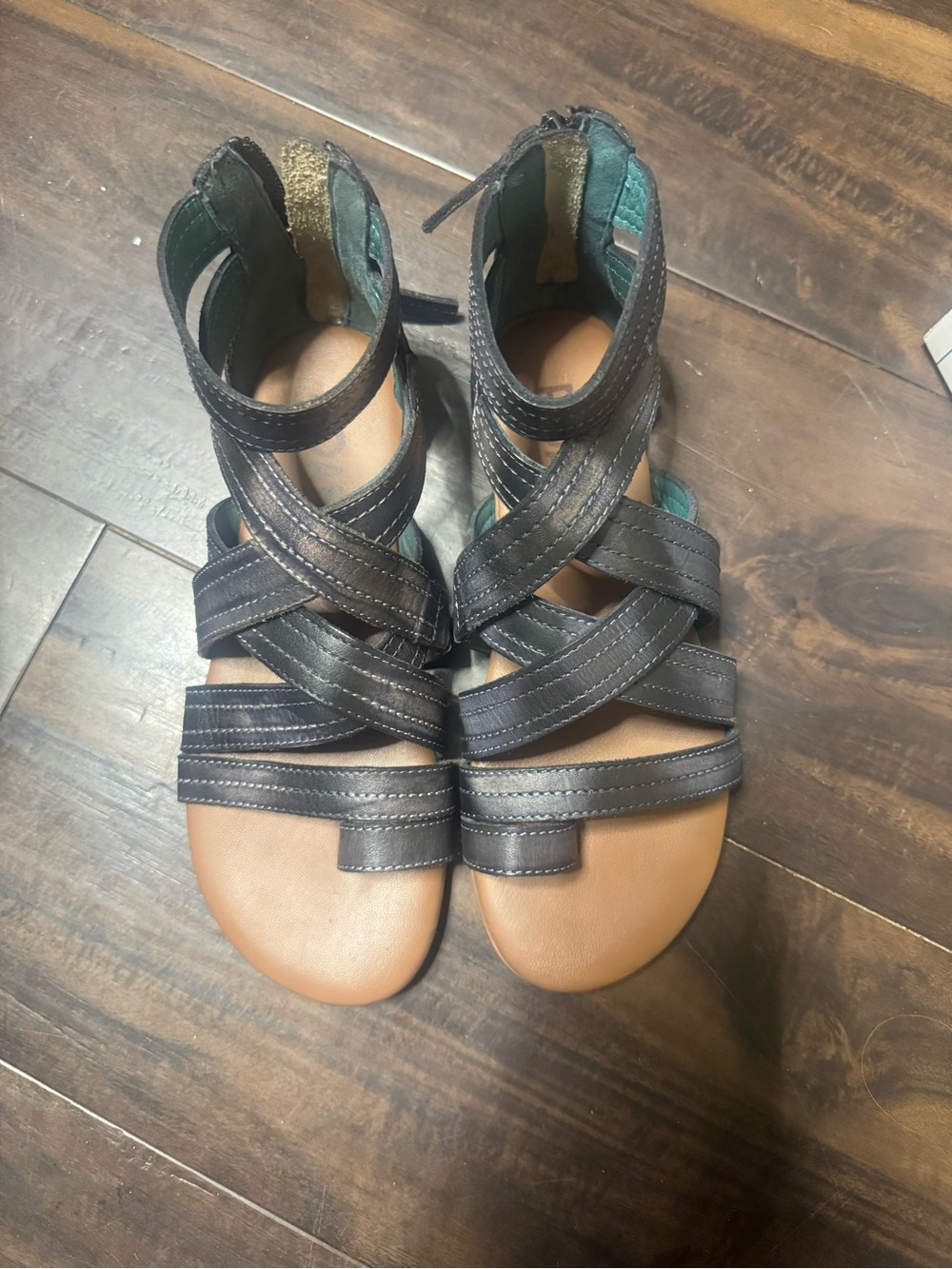 Women's Crisscross Ankle Wrap Sandals in Black and Tan